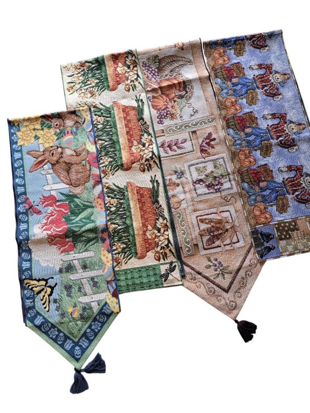 Set Of 4 Seasonal Tapestry Table Runners Tassels Spring Summer Fall & Harvest 64